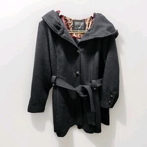 Steve Madden Coat Womens Plus 2X Black 5% Wool Textured Lined Pockets Belted